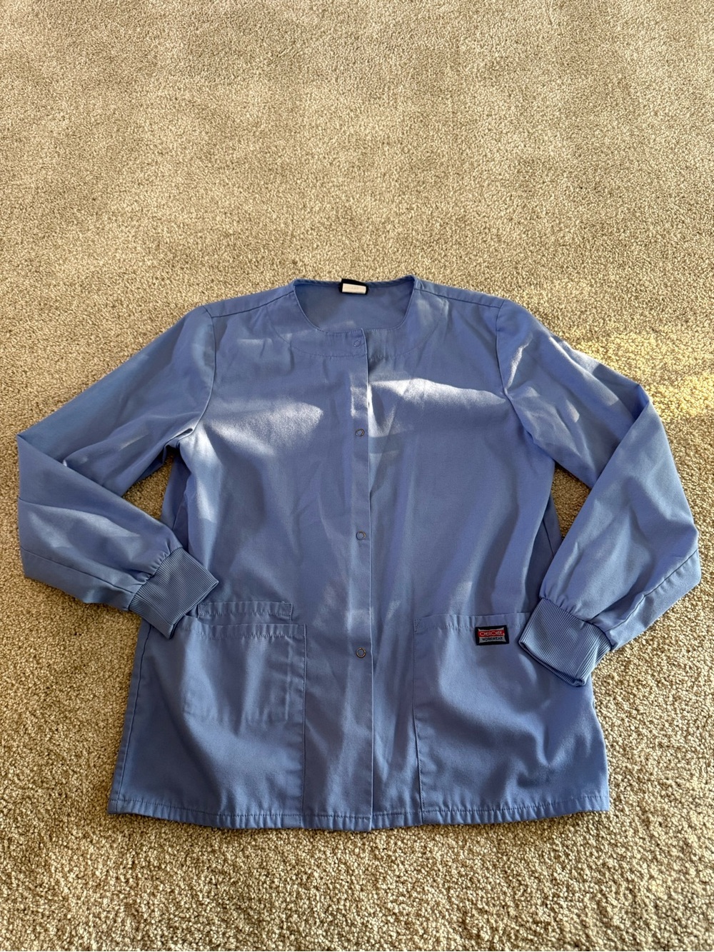 Cherokee Workwear Snap Front Scrub Jacket in Ciel size XXS